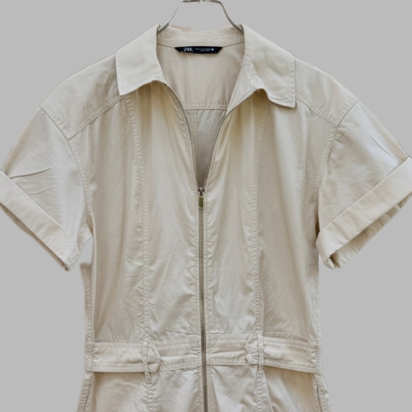 ZARA Women's Cotton Zip Up Cargo Jumpsuit Wide Leg Relaxed Fit Sze Small - Picture 4 of 10